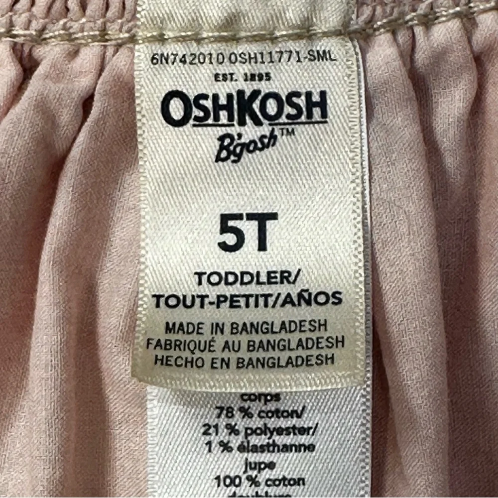 OshKosh B'gosh Girls Denim and Pale Pink Eyelet Overall Dress Sz 5T